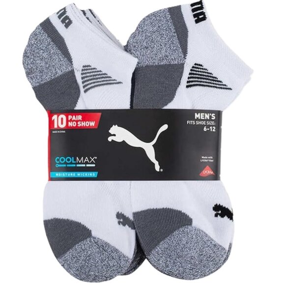 Puma Men's No Show Socks - 10 Pairs - Socks size 10-13 (fits shoe size 6-12.5) - Picture 1 of 2